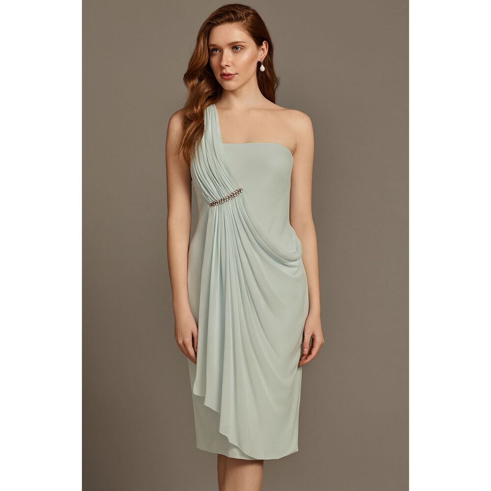Vintage MARCHESA Notte Pale Blue Green Draped Brooch Bodice Dress  Women's Sz 12